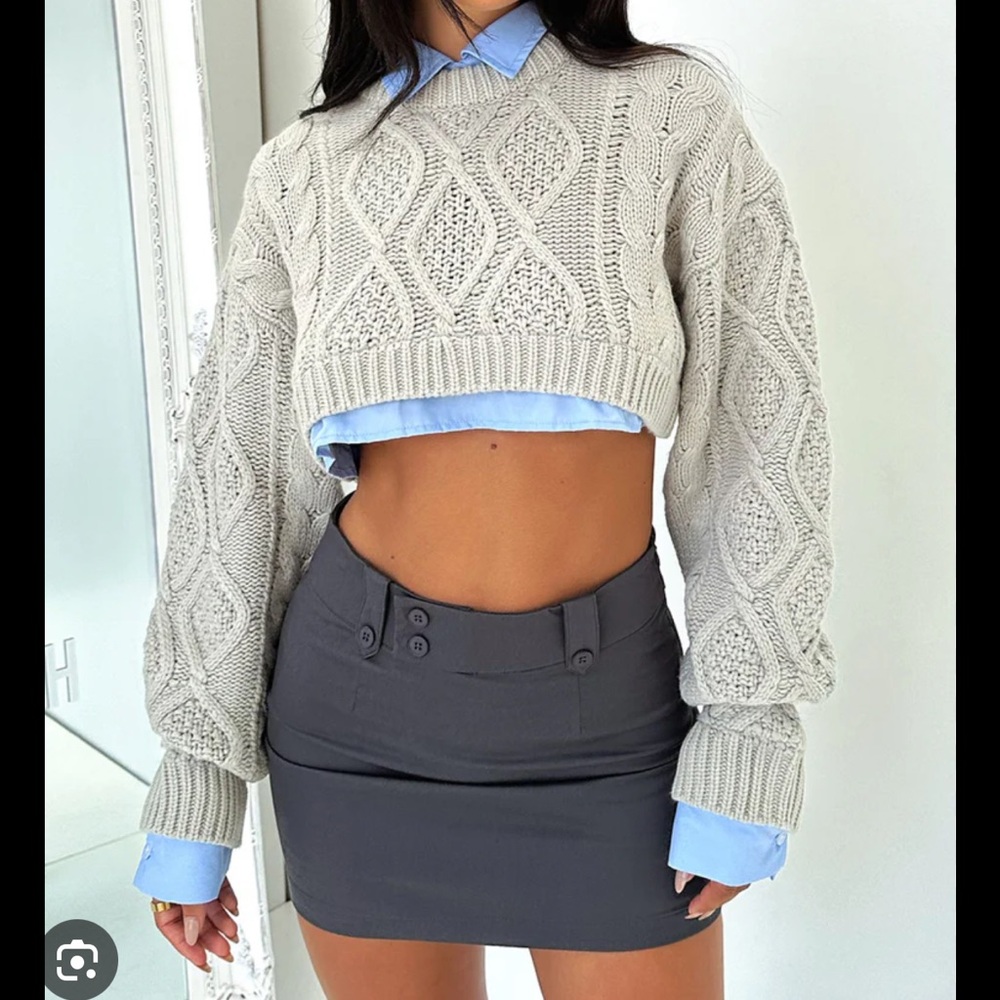 Lioness Gray Cable Knit Cropped Sweater
